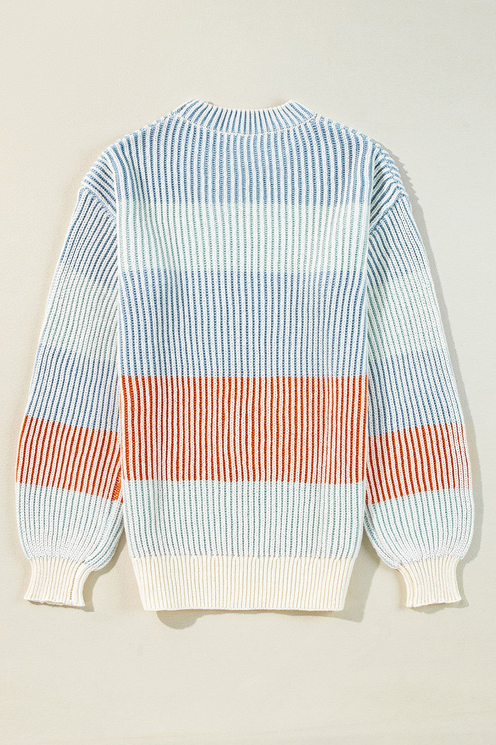 Striped Color Block Round Neck Long Sleeve Sweater-Angel Casuals