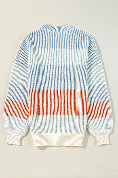 Striped Color Block Round Neck Long Sleeve Sweater-Angel Casuals