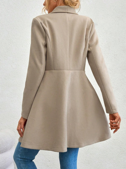 Collared Neck Button Up Long Sleeve Coat-Angel Casuals