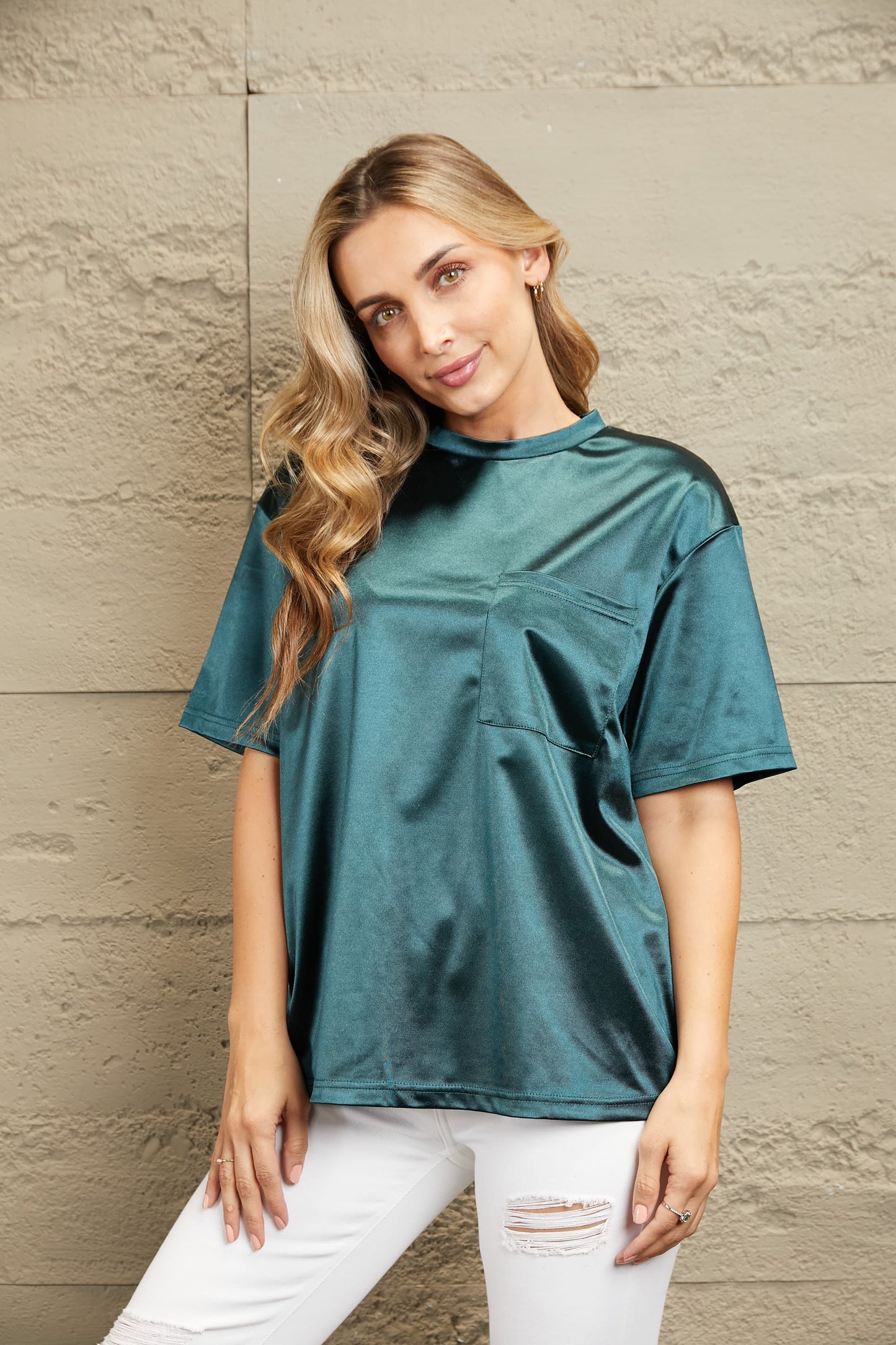 Double Take Round Neck Dropped Shoulder Top-Angel Casuals