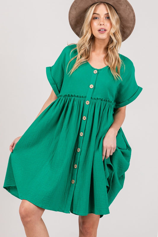 SAGE + FIG Full Size Button Up Short Sleeve Dress-Angel Casuals