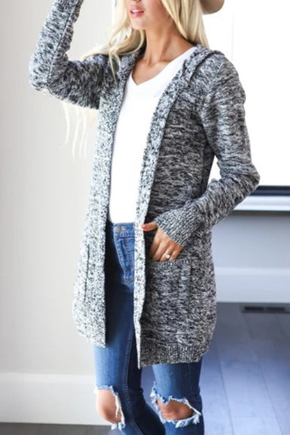 Heathered Open Front Cardigan with Pockets-Angel Casuals