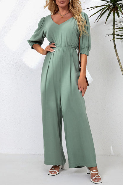 V-Neck Half Sleeve Jumpsuit-Angel Casuals