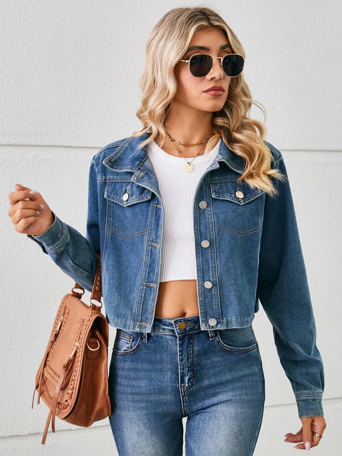 Button Up Long Sleeve Denim Jacket-Angel Casuals