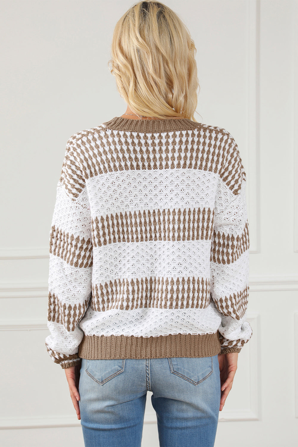 Striped Round Neck Long Sleeve Knit Top-Angel Casuals