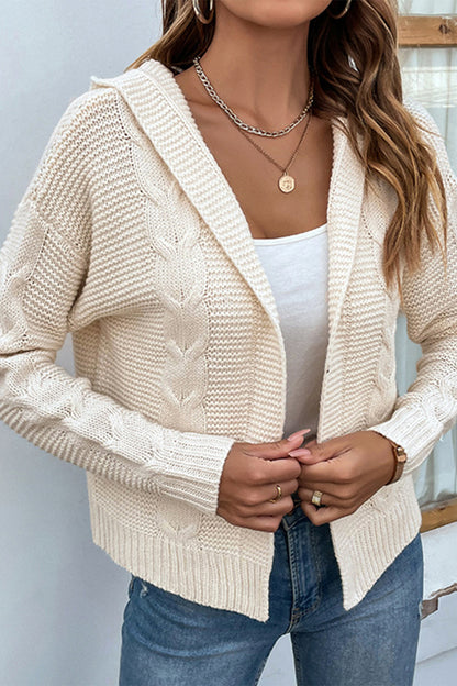 Cable-Knit Dropped Shoulder Hooded Cardigan-Angel Casuals