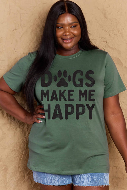 Simply Love Full Size DOGS MAKE ME HAPPY Graphic Cotton T-Shirt-Angel Casuals