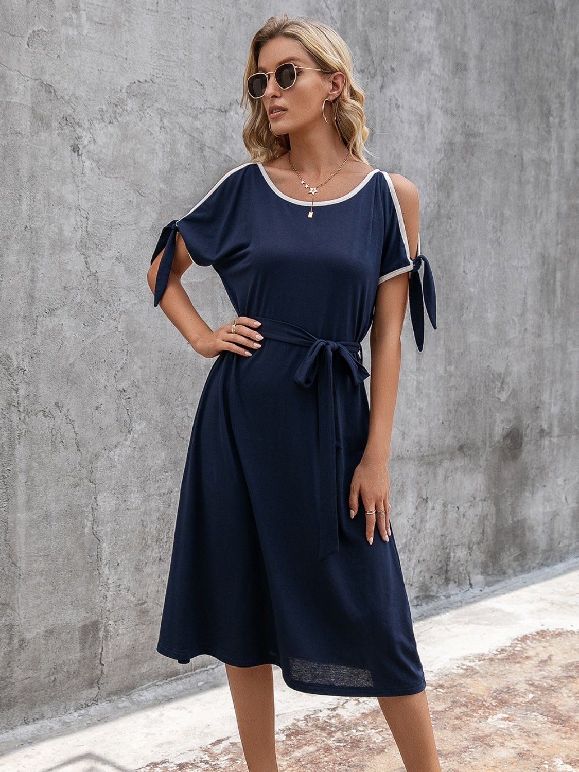 Round Neck Cold Shoulder Dress-Angel Casuals