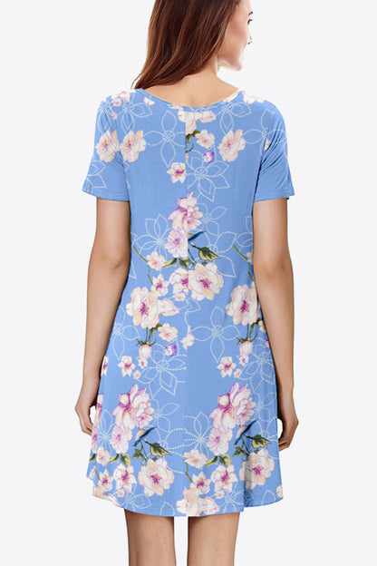 Floral Round Neck Short Sleeve Dress-Angel Casuals