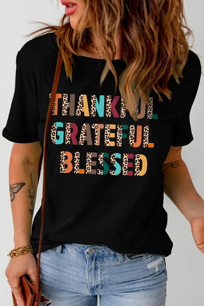 Letter Graphic Round Neck Short Sleeve T-Shirt-Angel Casuals