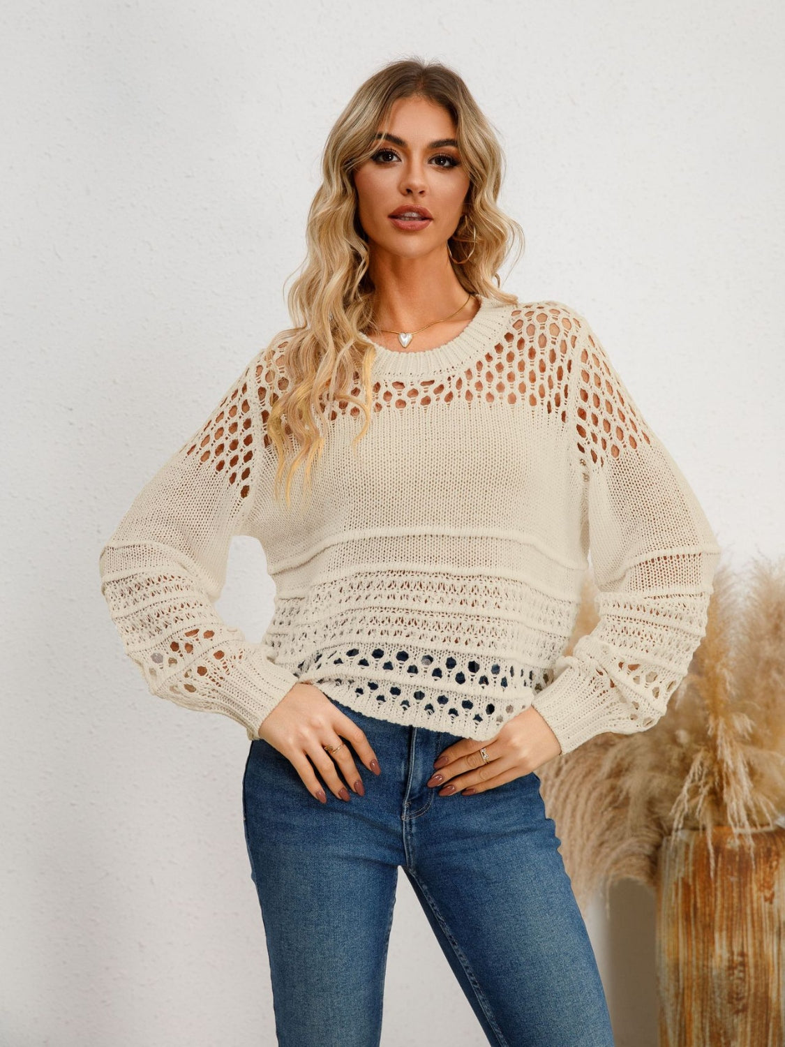 Cutout Round Neck Knit Top-Angel Casuals