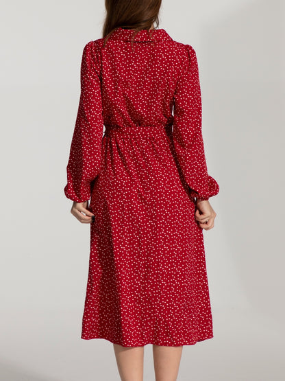 Tied Printed Button Up Balloon Sleeve Dress-Angel Casuals