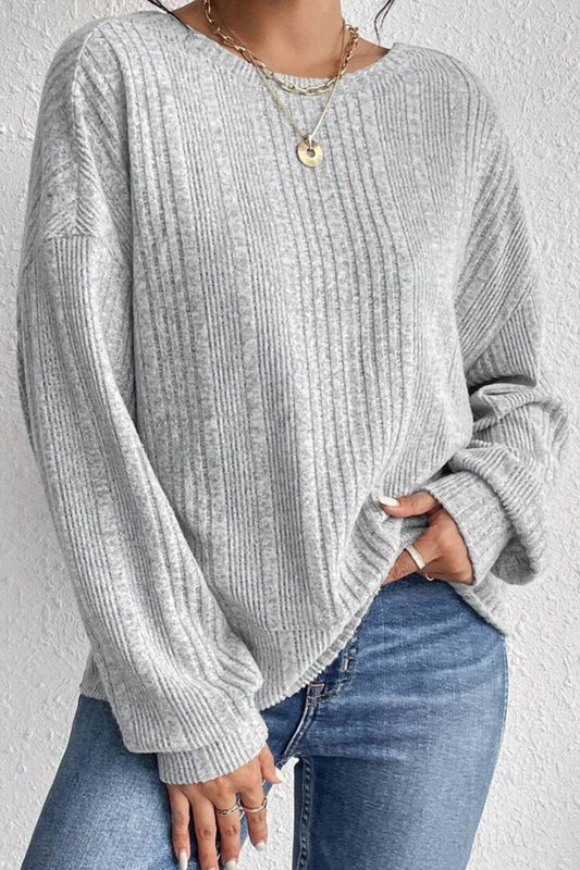 Crossover Backless Long Sleeve Knit Top-Angel Casuals