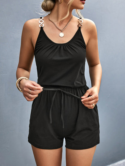 Scoop Neck Romper with Pockets-Angel Casuals