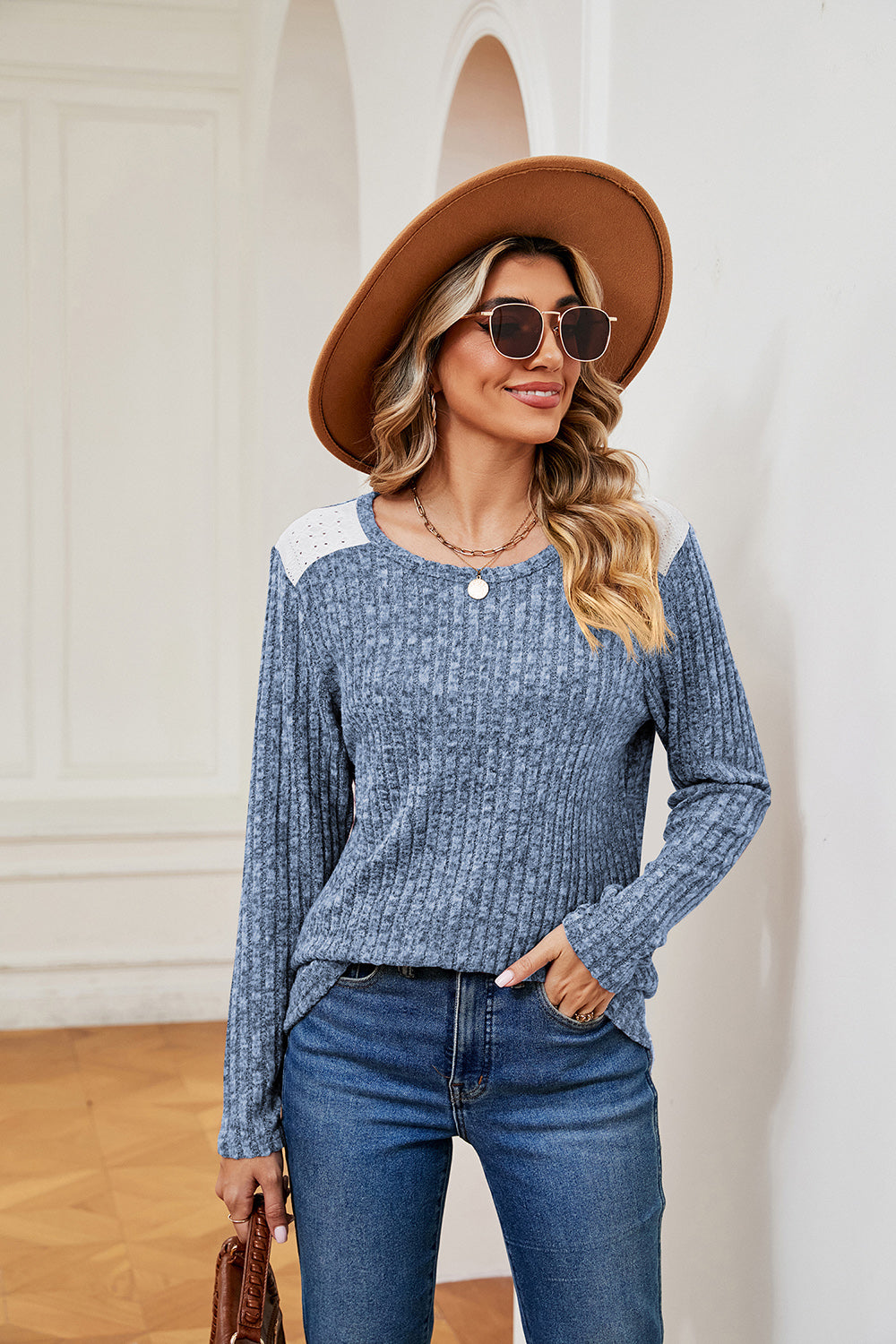 Round Neck Ribbed Top-Angel Casuals