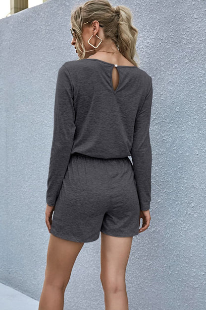 Drawstring Waist Long Sleeve Romper-Angel Casuals