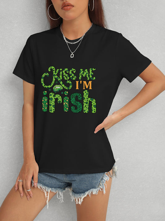 KISS ME I'M IRISH Round Neck T-Shirt-Angel Casuals