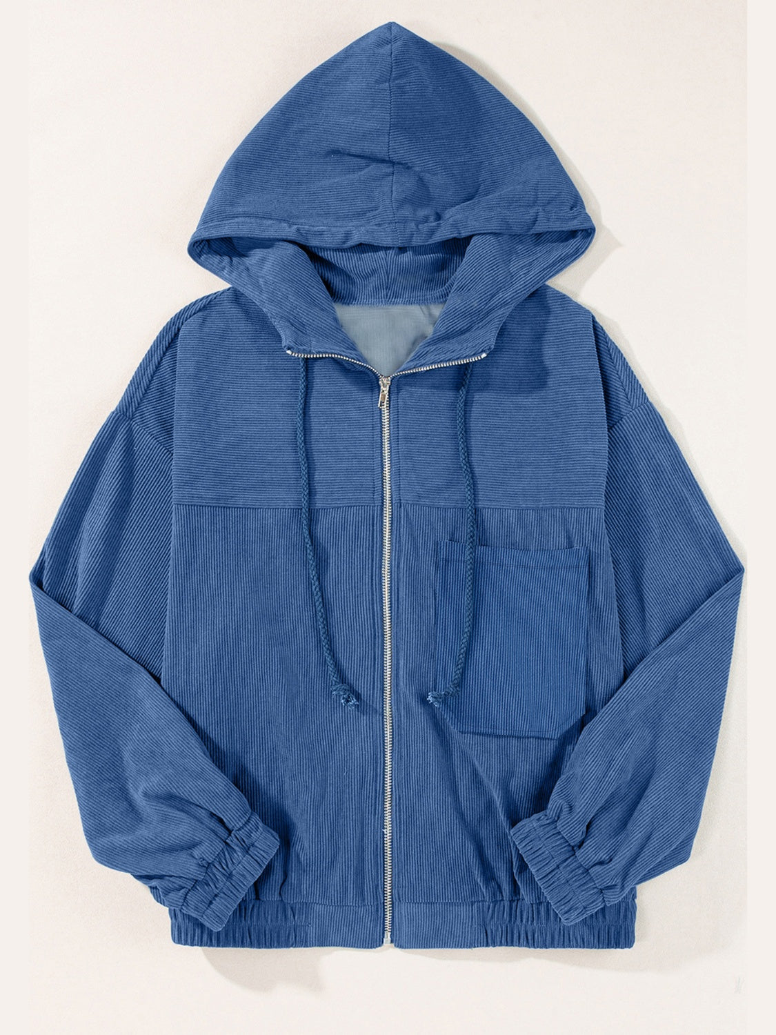 Drawstring Zip Up Long Sleeve Hooded Jacket-Angel Casuals