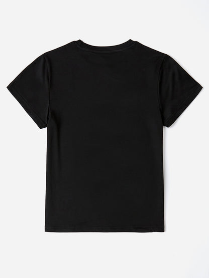 Letter Graphic Round Neck Short Sleeve T-Shirt-Angel Casuals