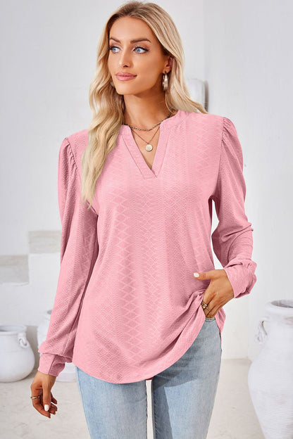 Notched Long Sleeve T-Shirt-Angel Casuals