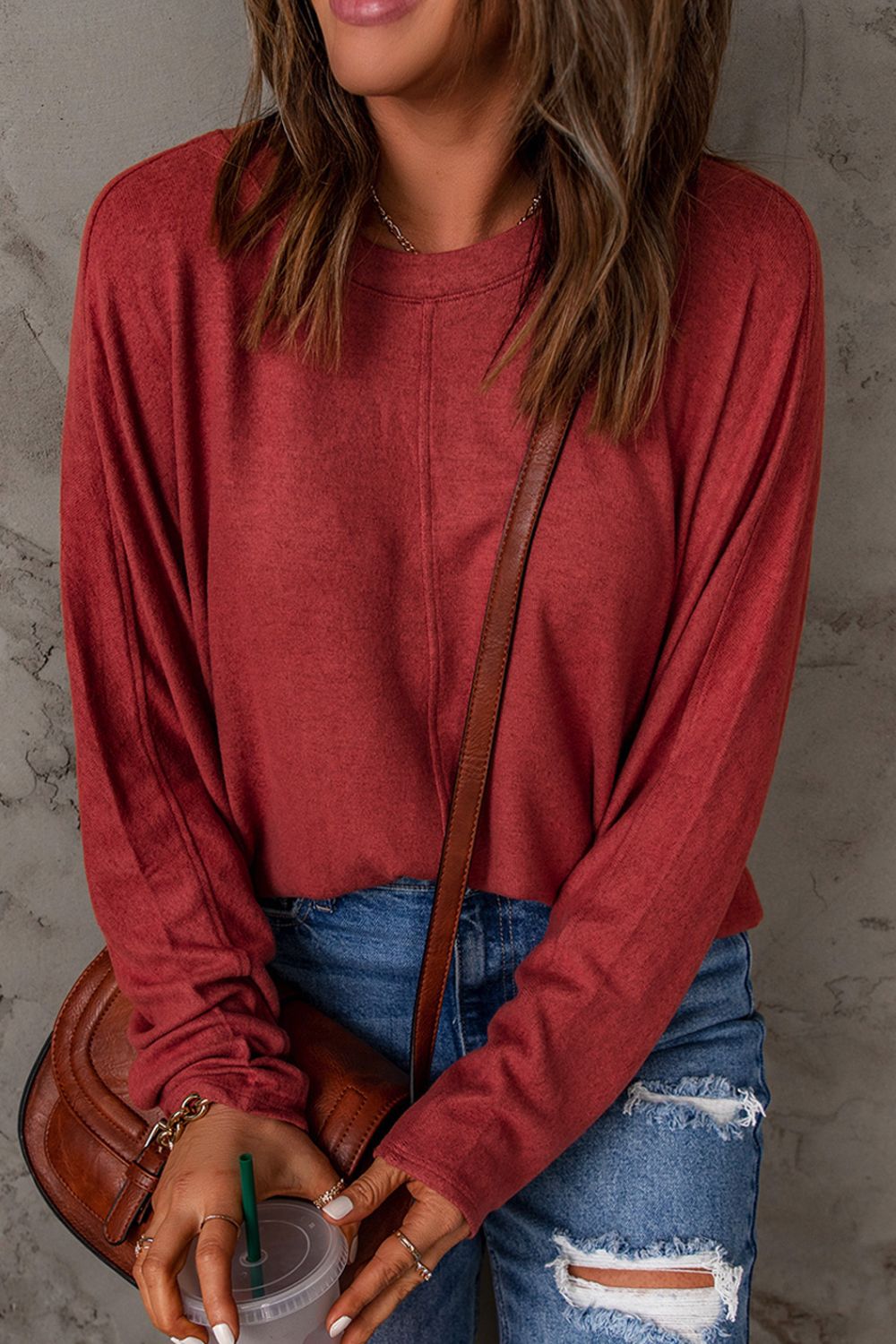 Seam Detail Round Neck Long Sleeve Top-Angel Casuals