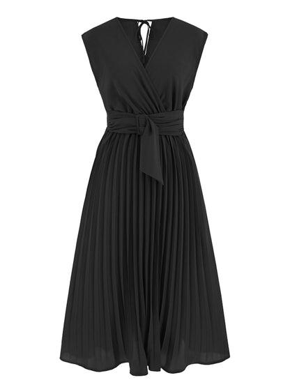 Tied Surplice Pleated Tank Dress-Angel Casuals