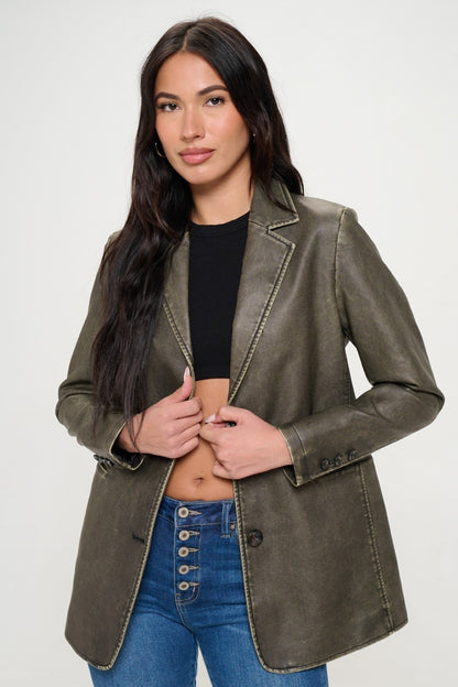 Coalition LA Single-Breasted Vegan Leather Blazer-Angel Casuals