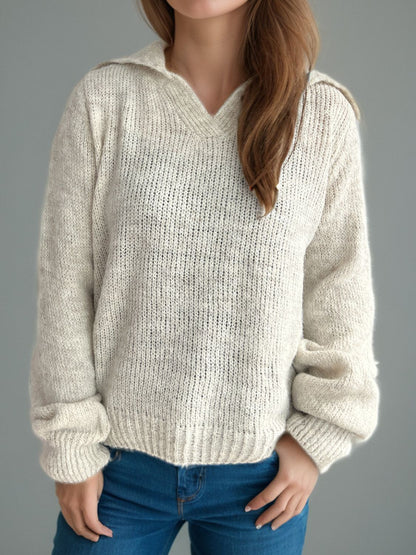 Collared Neck Long Sleeve Sweater-Angel Casuals