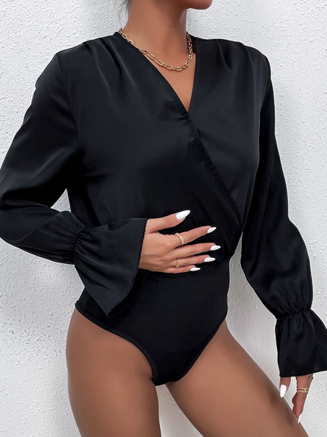 Surplice Neck Flounce Sleeve Bodysuit-Angel Casuals