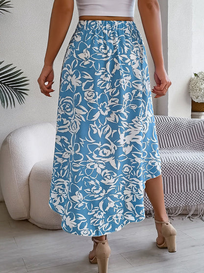 High-Low Printed High Waist Skirt-Angel Casuals