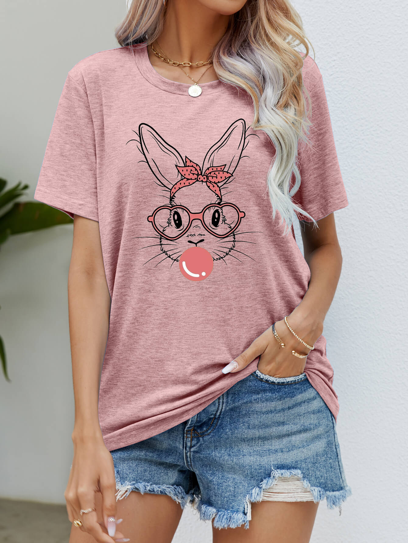 Easter Bunny Graphic Round Neck T-Shirt-Angel Casuals