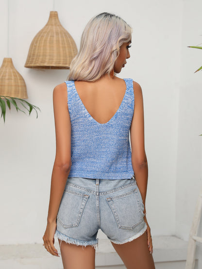 Twisted V-Neck Knit Tank-Angel Casuals