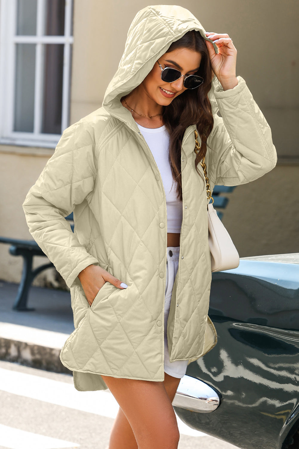 Snap Down Long Sleeve Quilted Winter Coat-Angel Casuals