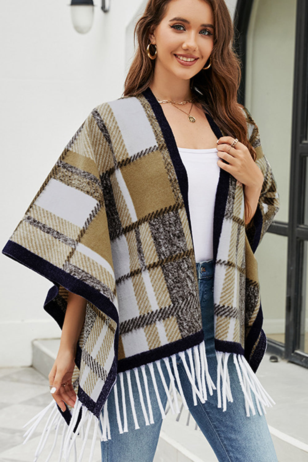 Cloak Sleeve Fringe Detail Poncho-Angel Casuals