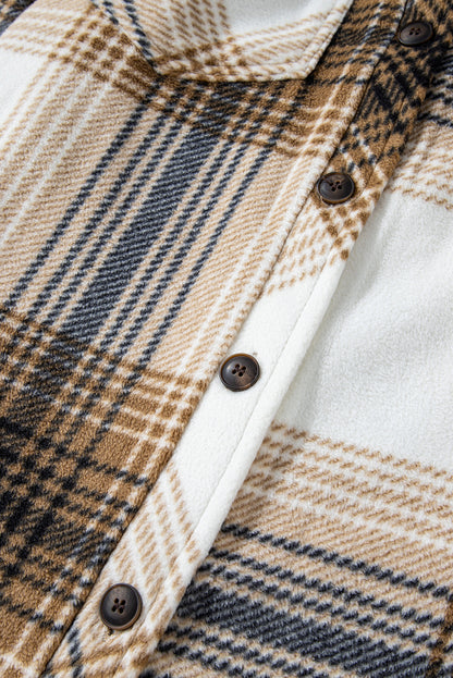 Plaid Button Up Long Sleeve Shacket-Angel Casuals