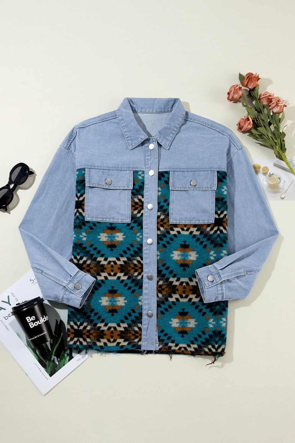 Pocketed Button Up Long Sleeve Denim Jacket-Angel Casuals