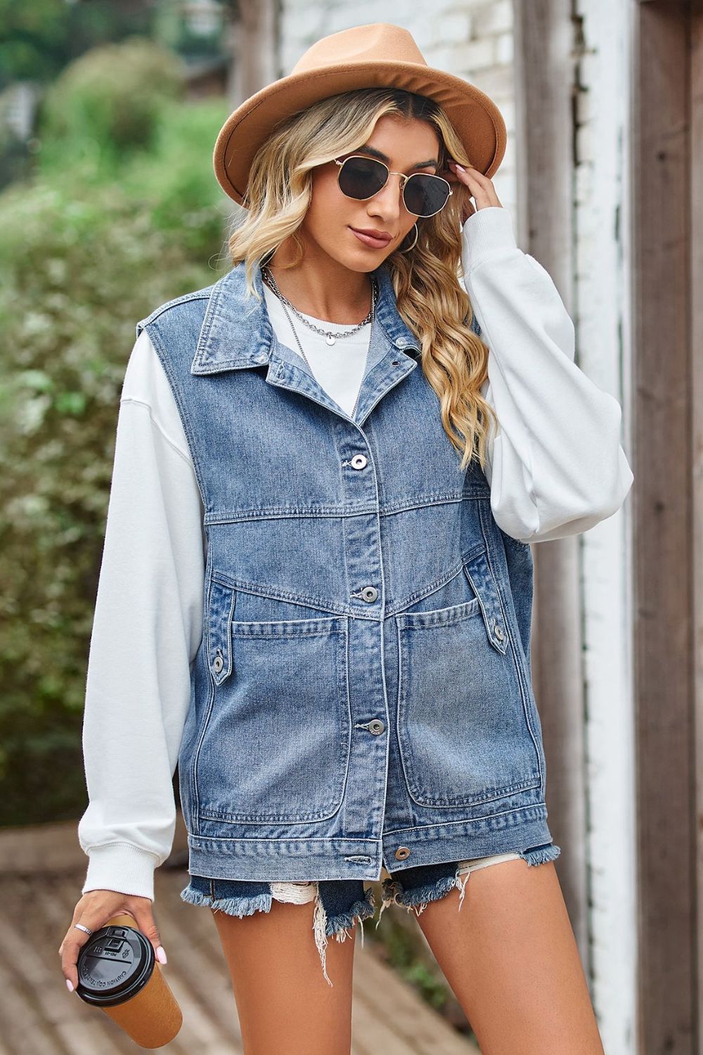 Sleeveless Denim Top with A Detachable Hood-Angel Casuals