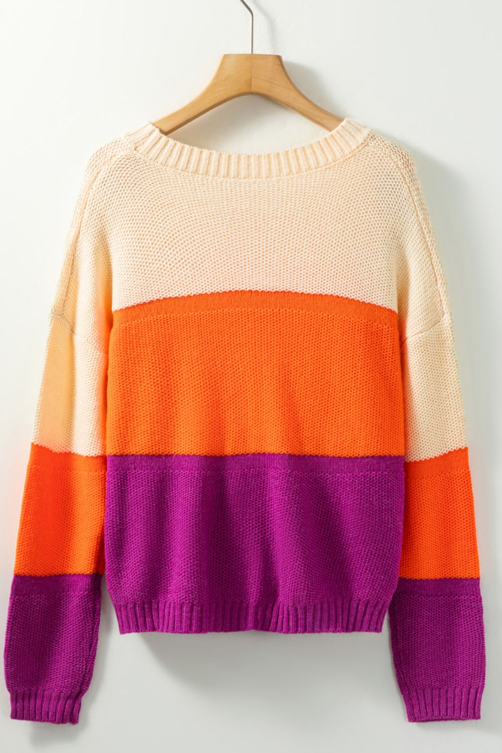 Color Block Drop Shoulder Round Neck Sweater-Angel Casuals