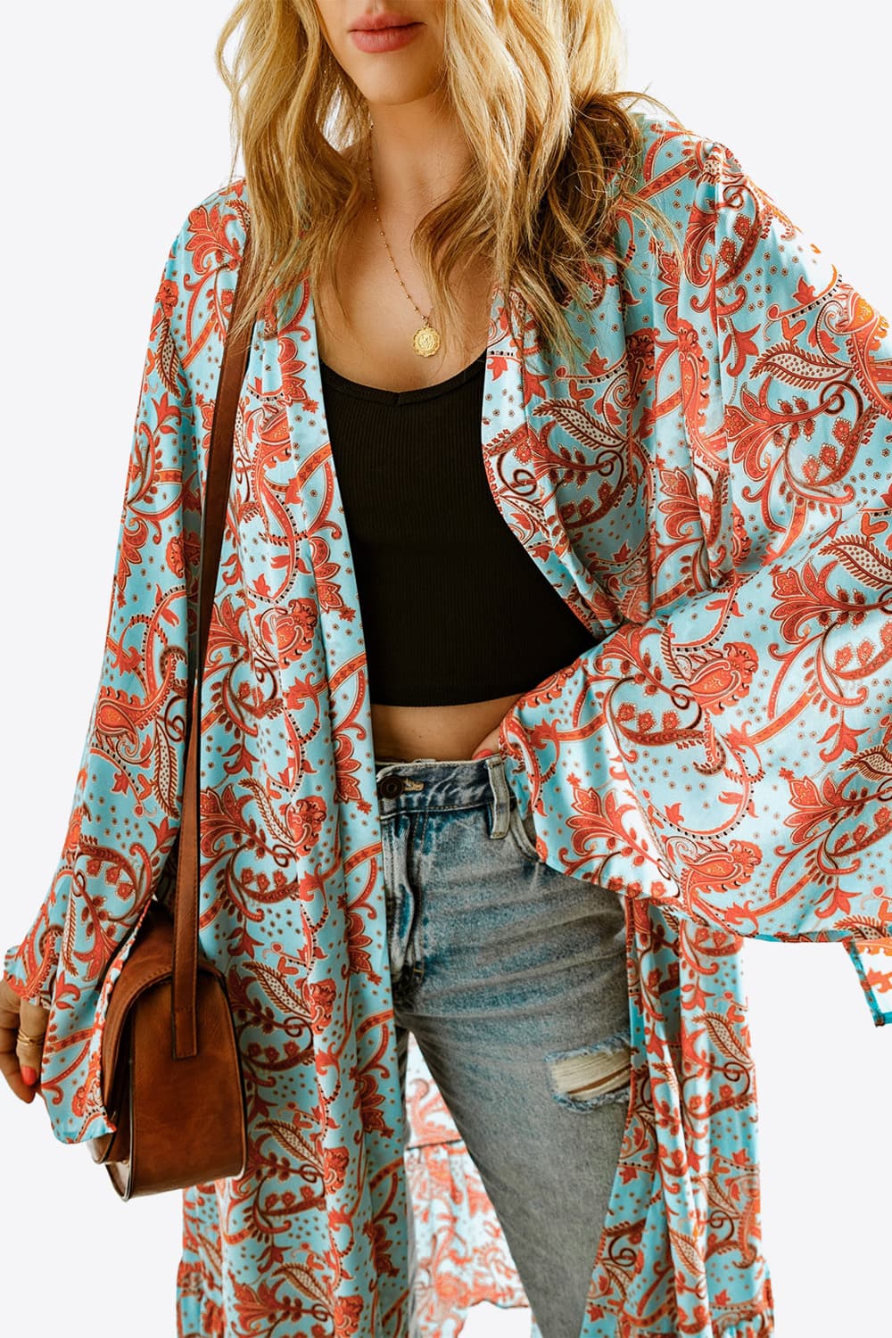 Printed Open Front Duster Cardigan-Angel Casuals