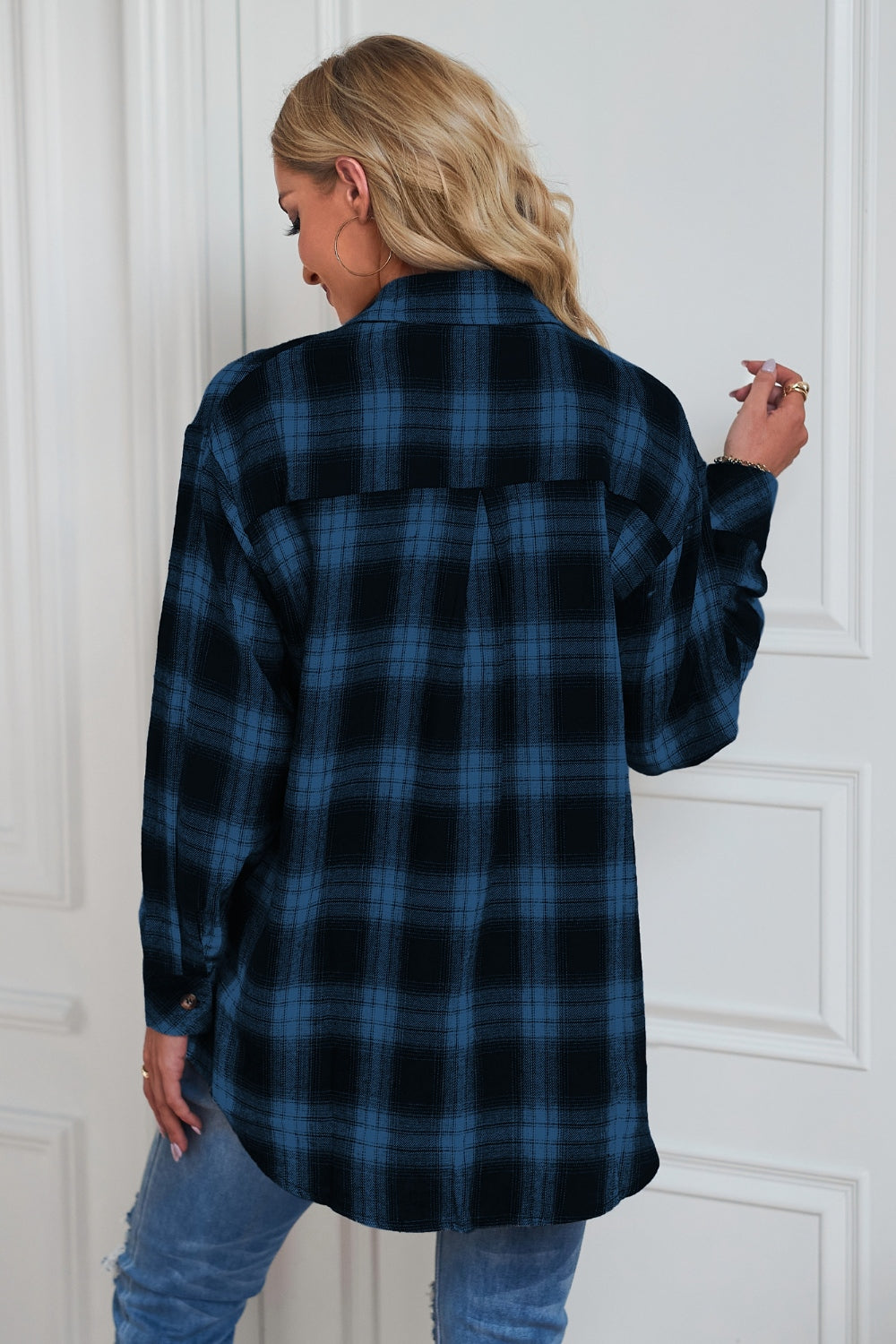 Plaid Button Up Dropped Shoulder Outerwear-Angel Casuals