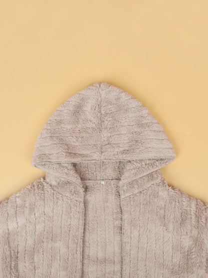 Plus Size Open Front Long Sleeve Hooded Fuzzy Jacket-Angel Casuals