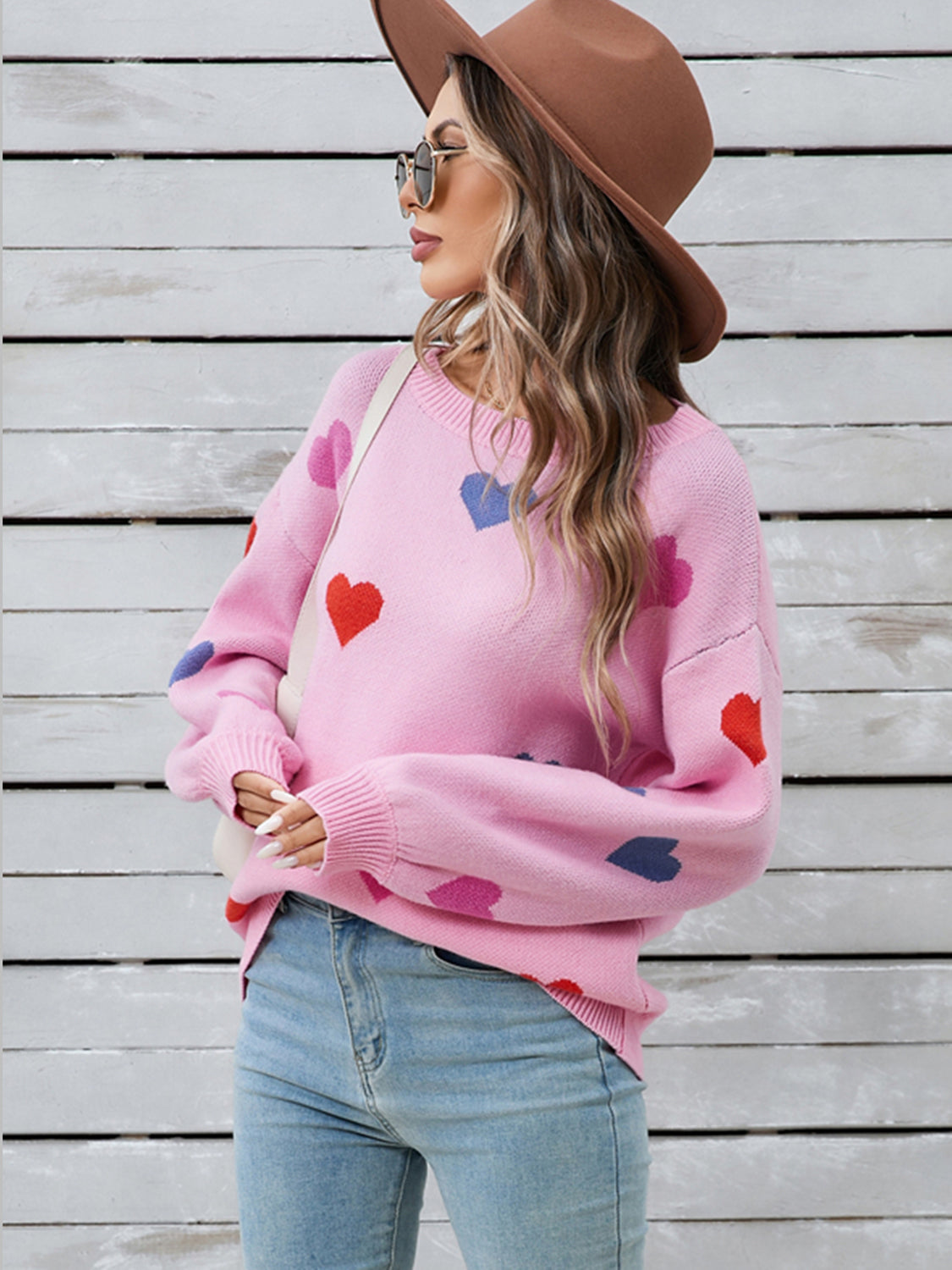 Angel Wings Heart Round Neck Long Sleeve Sweater-Angel Casuals