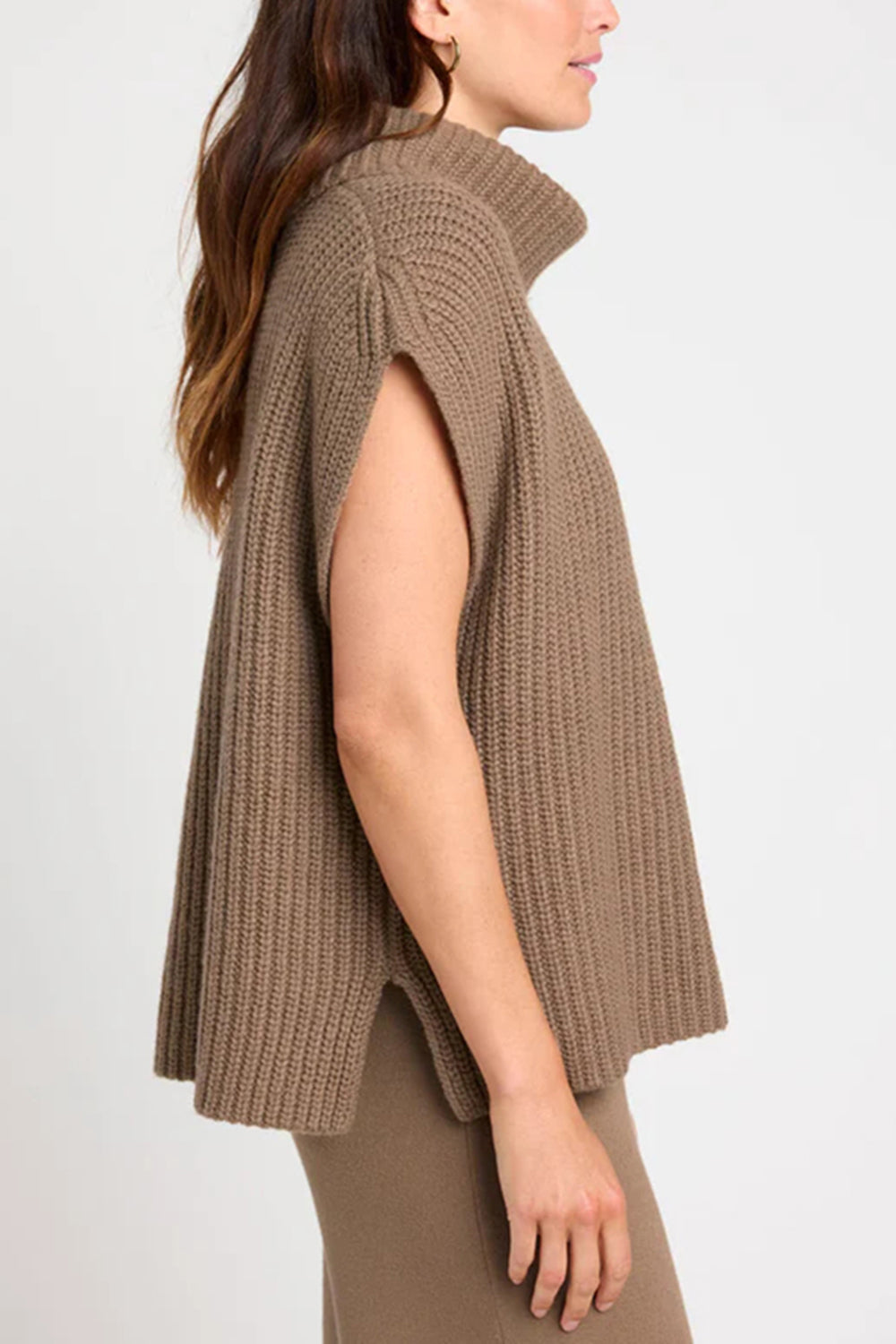 Slit Turtleneck Cap Sleeve Sweater-Angel Casuals