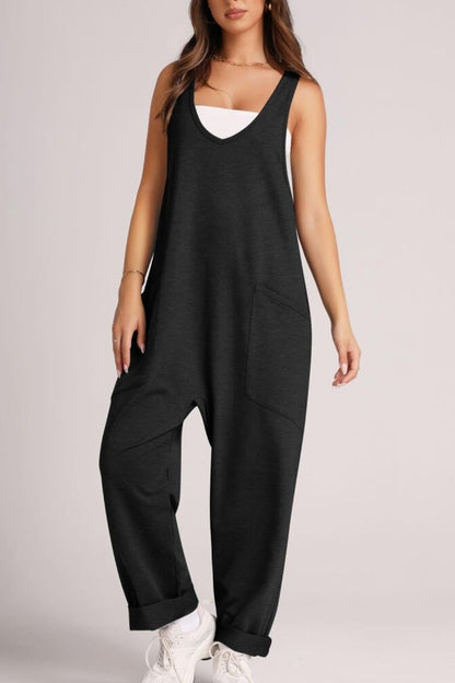 Wide Strap Jumpsuit with Pockets-Angel Casuals