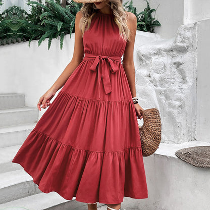 Tie Belt Tiered Midi Dress-Angel Casuals