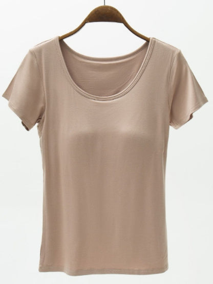 Round Neck Modal T-Shirt with Bra-Angel Casuals