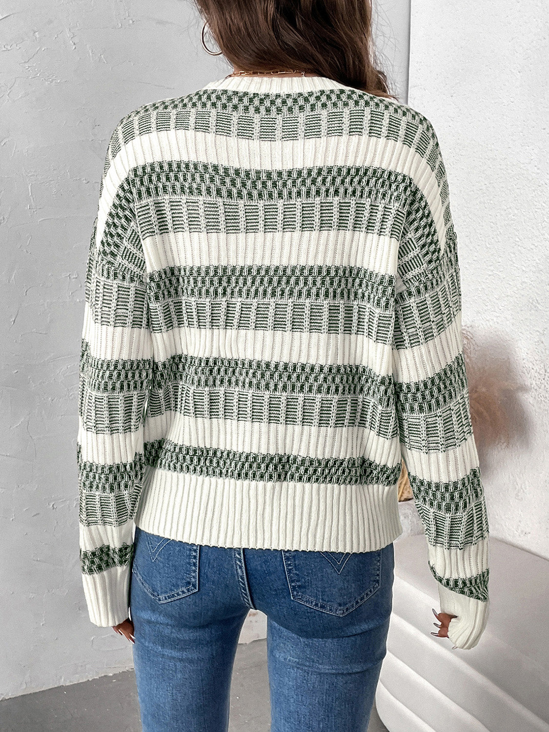 Perfee Contrast Round Neck Long Sleeve Sweater-Angel Casuals