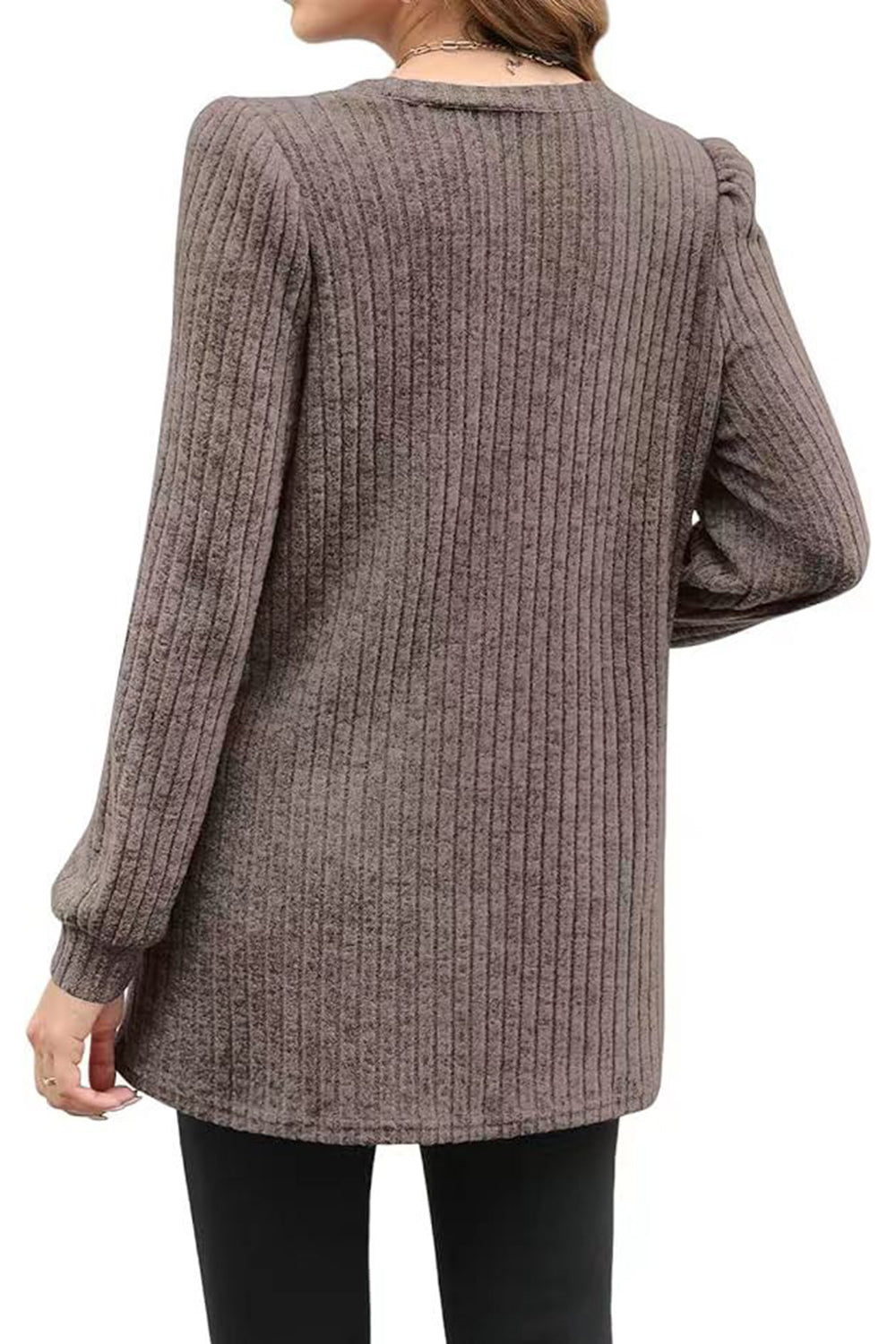 Ribbed Round Neck Long Sleeve T-Shirt-Angel Casuals