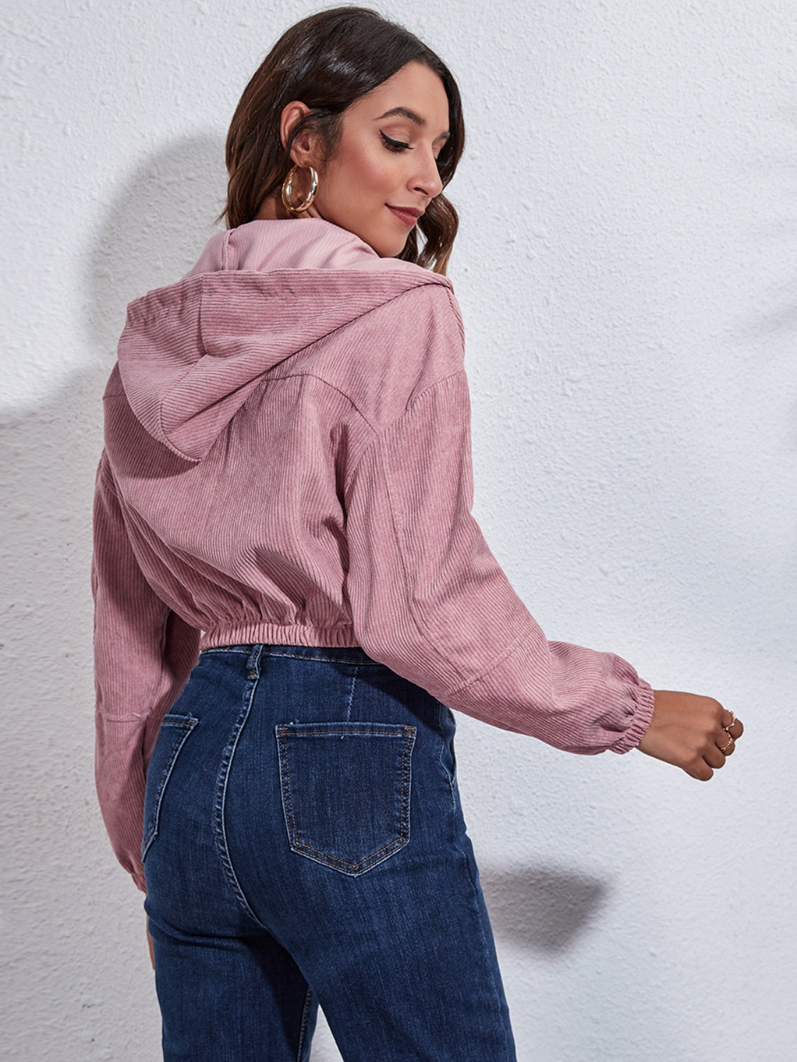Drawstring Hooded Zip Up Jacket with Pockets-Angel Casuals