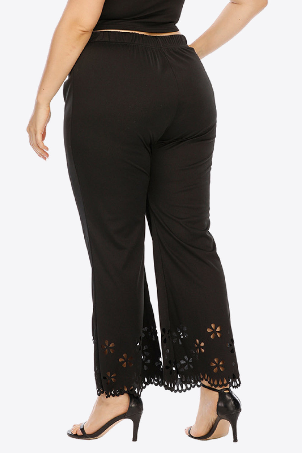 Plus Size Openwork Elastic Waist Pants-Angel Casuals